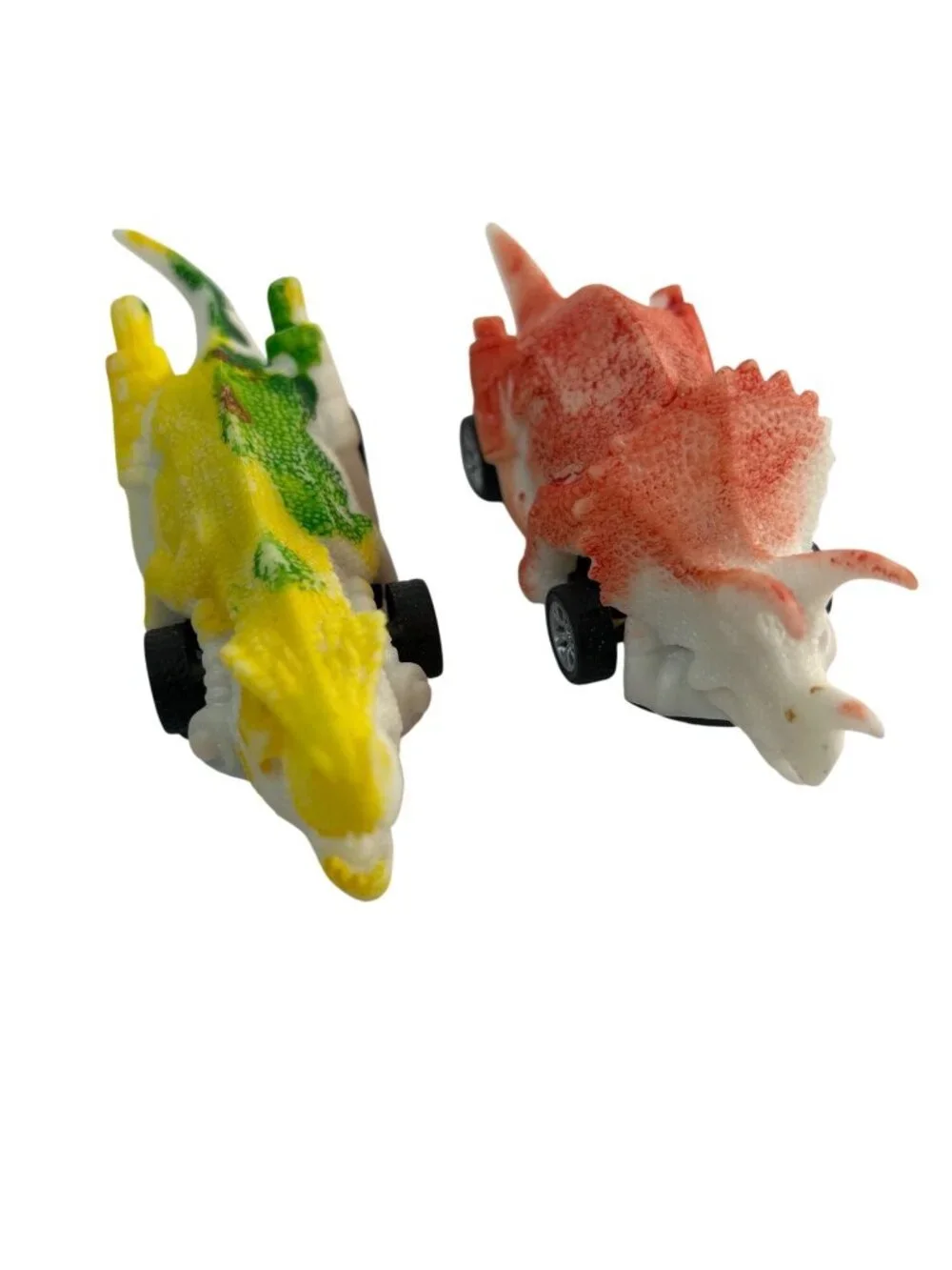 Friction Kids Toy Dinosaurs Set of 2 Multicolored Orange/Green/Yellow Push/Relea